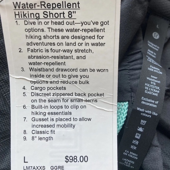 LULULEMON WATER-REPELLENT HIKING SHORT 8” INSEAM Men’s SIZE XL Trail running New - Picture 3 of 4